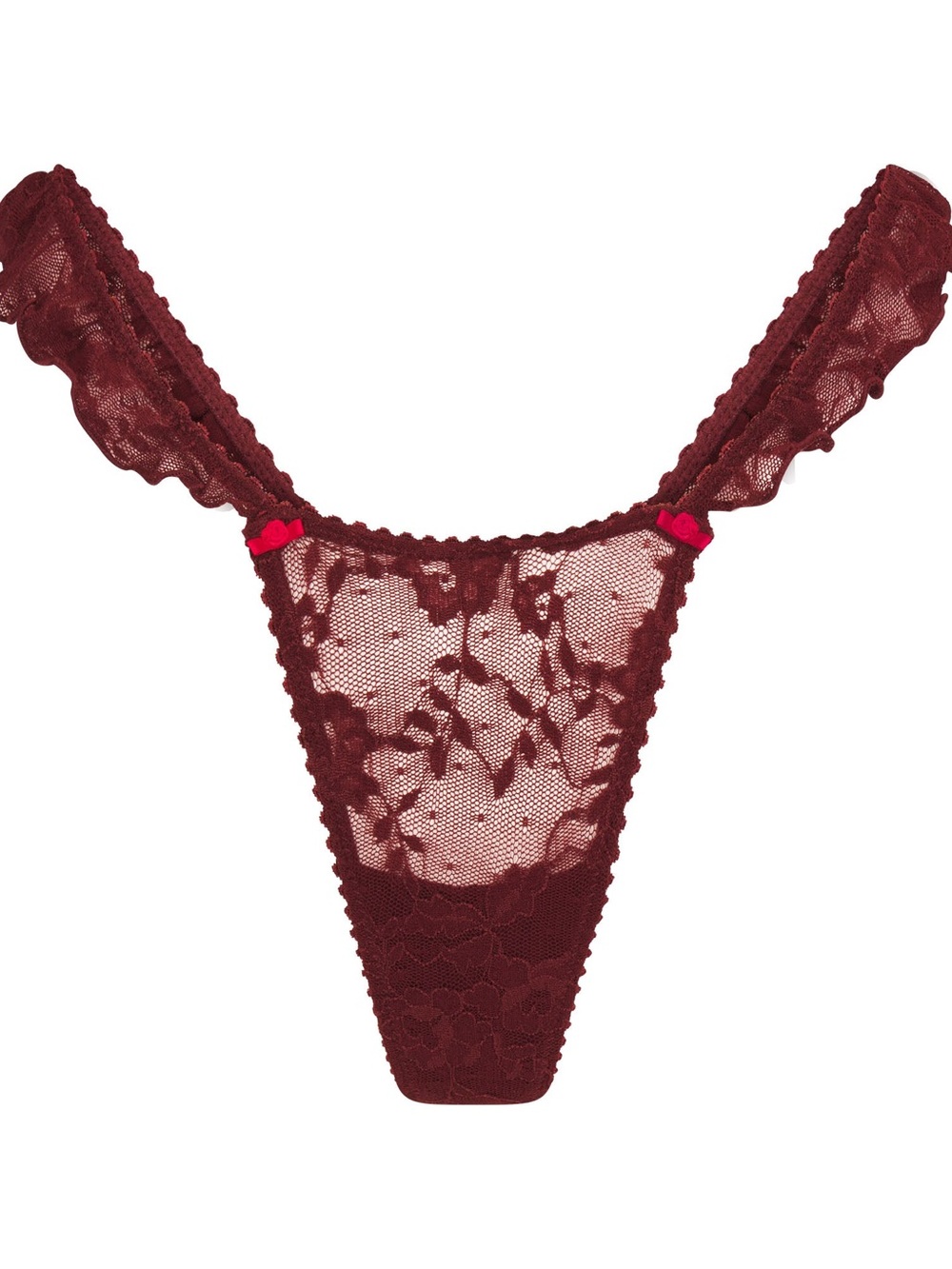 New Skims Stretch Lace Butterfly Thong Burgundy Wine Rose Detail Size Medium